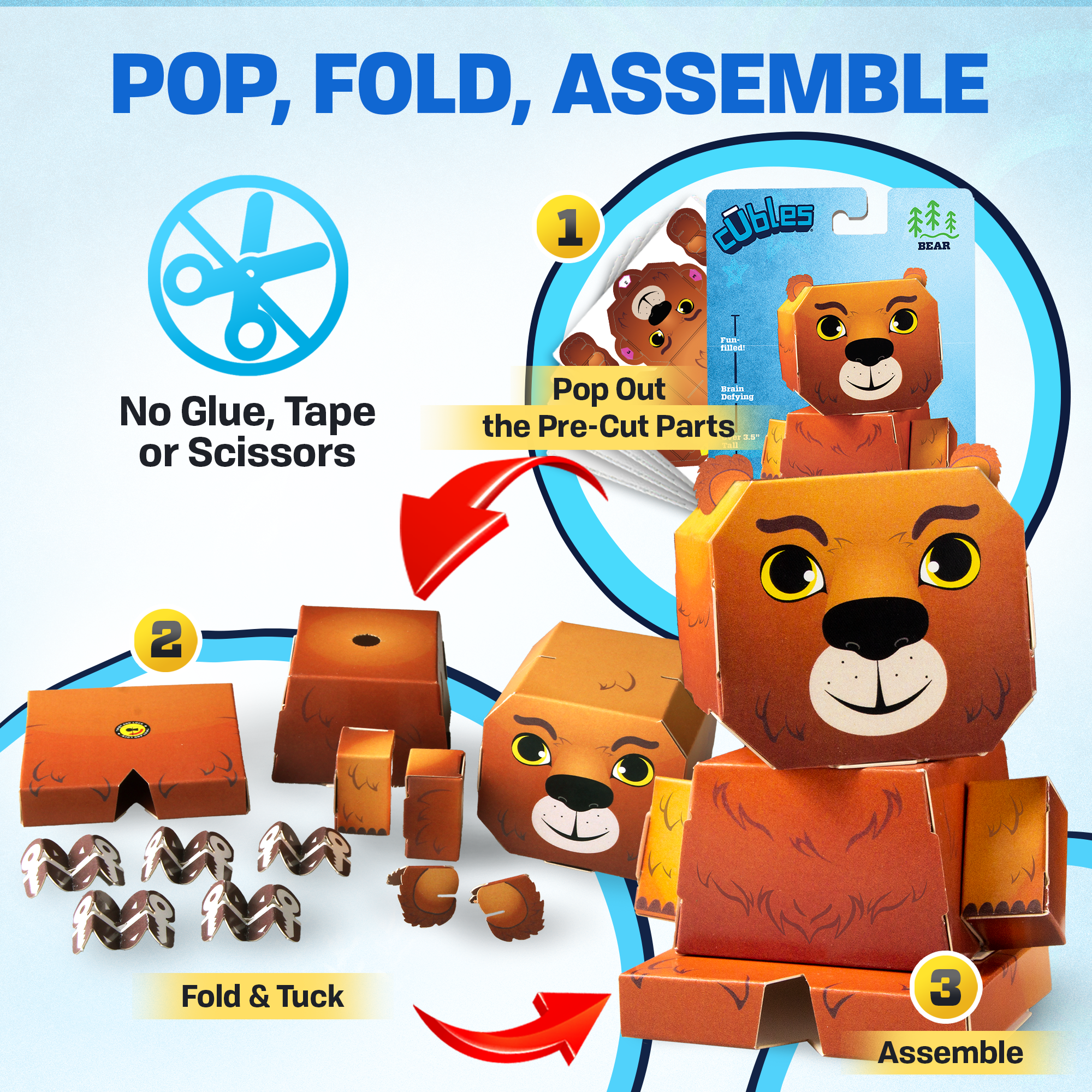 CUBLES North American Animals Bear paper craft kit with precision-cut pieces for easy assembly, showcasing creativity and eco-friendliness.